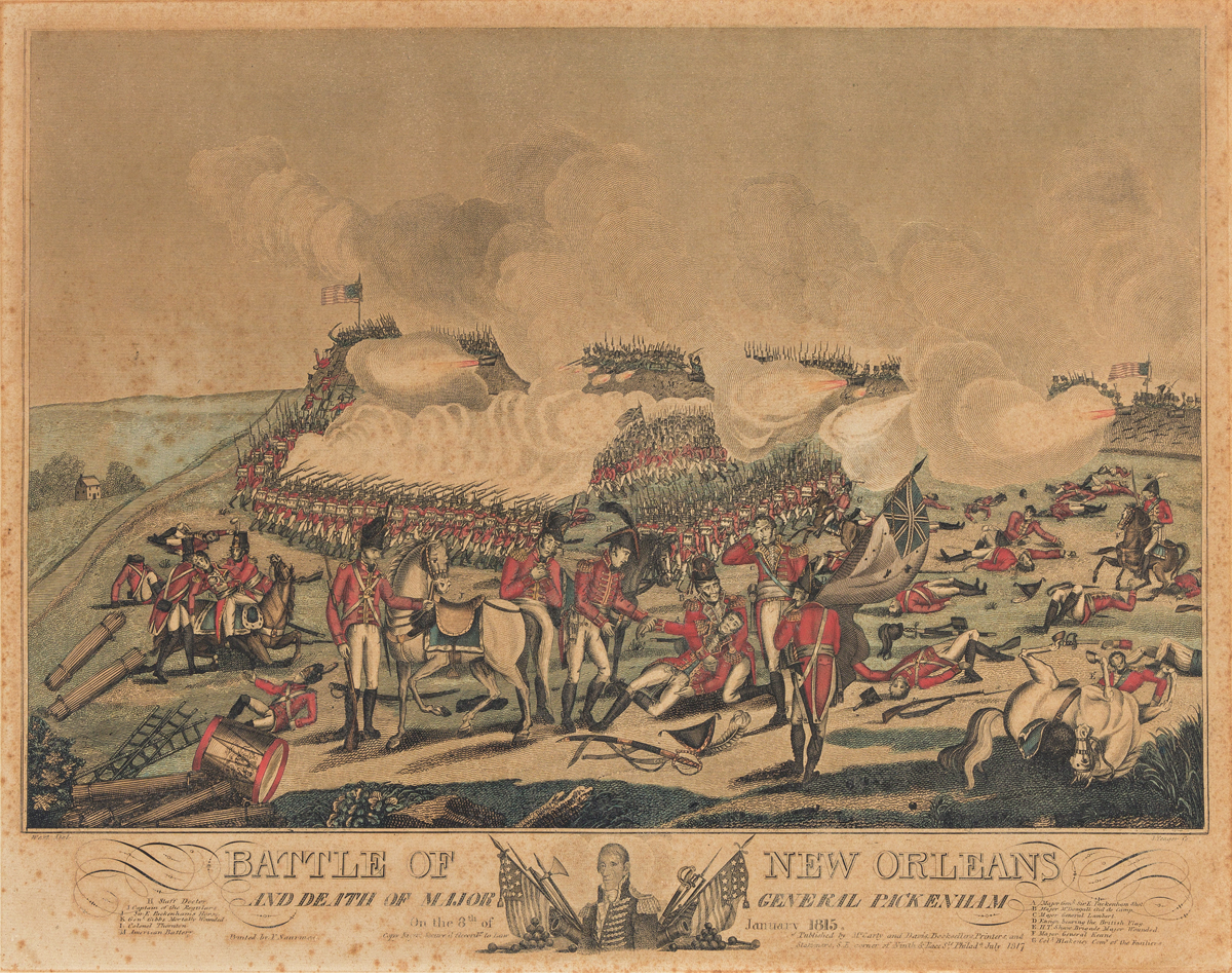 (WAR OF 1812.) Joseph Yeager, engraver; after William E. West. Battle of New Orleans, and Death of Major General Packenham.